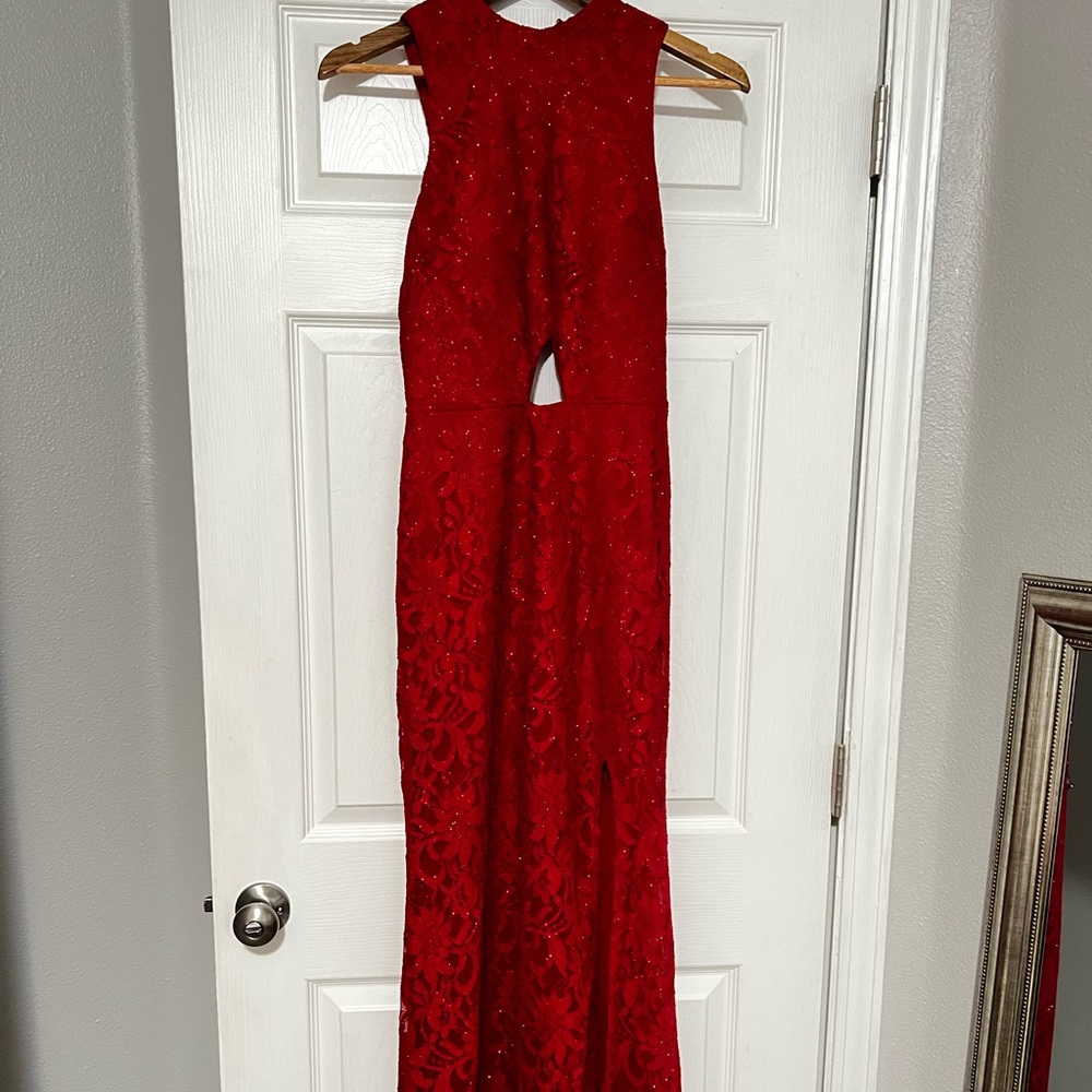 Red gown with cutouts